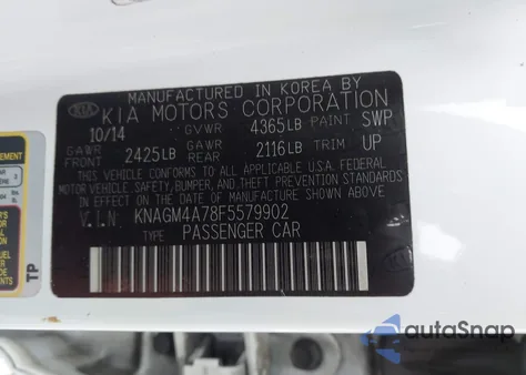 2015 Kia Optima Lx from USA, damaged, VIN KNAGM4A78F5579902